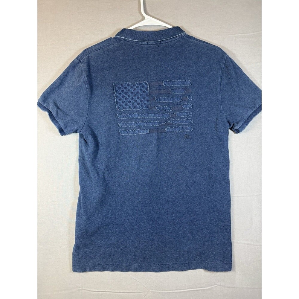 Polo Ralph Lauren Men's Classic Fit Blue Cotton Polo Flag Embroidered Logo L